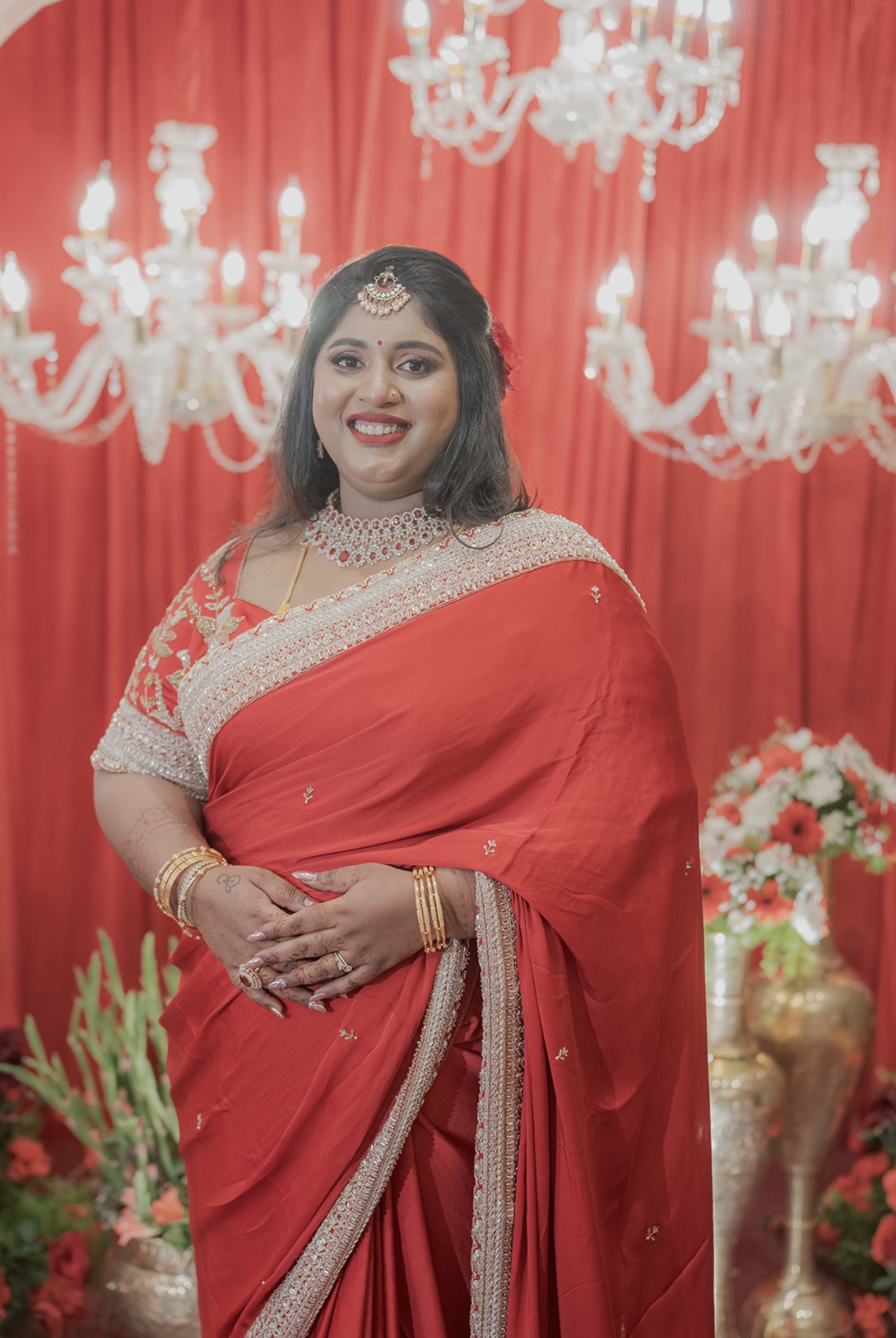 Red Saree · Chandeliers
